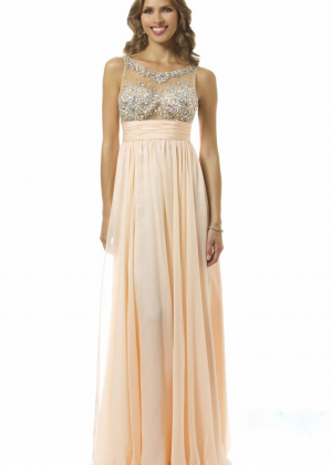 Beaded Apricot Chiffon V Back Fashionable Prom Dress